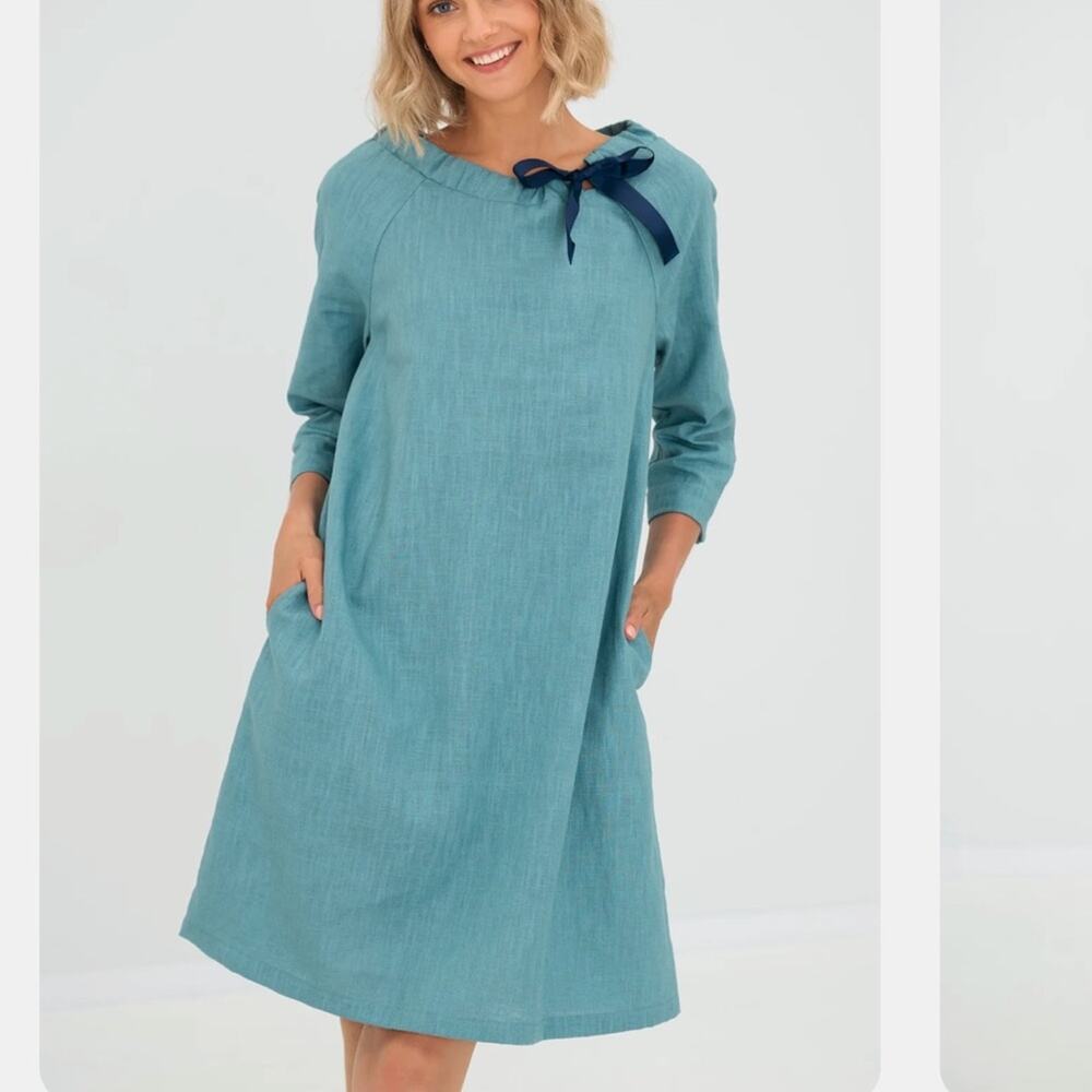 Le‎ Muse french linen dress sz M blue